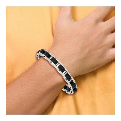 Stainless Steel Black Leather Bracelet – view 5
