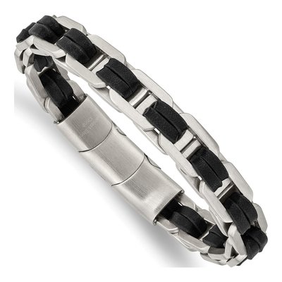 Stainless Steel Black Leather Bracelet