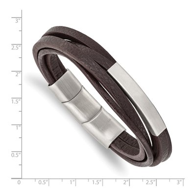 Stainless Steel Brown Leather ID Bracelet – view 4