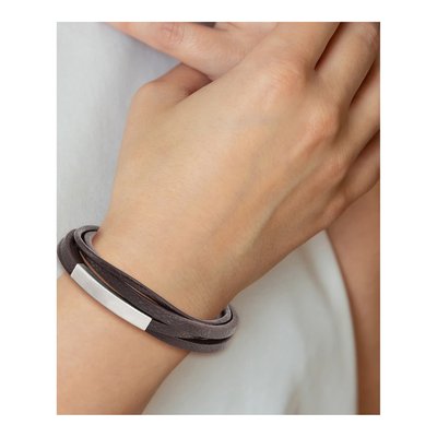Stainless Steel Brown Leather ID Bracelet – view 5
