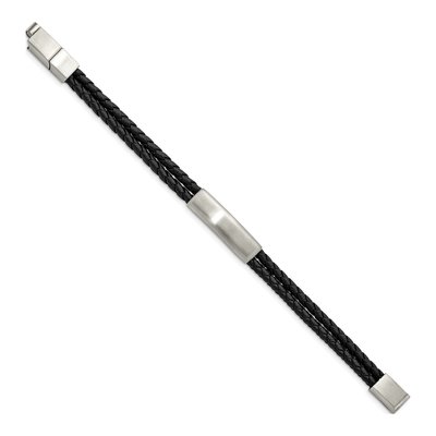 Stainless Steel Braided Leather ID Bracelet – view 3