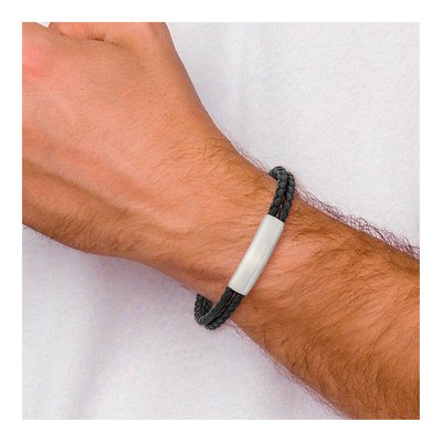 Stainless Steel Braided Leather ID Bracelet – view 5