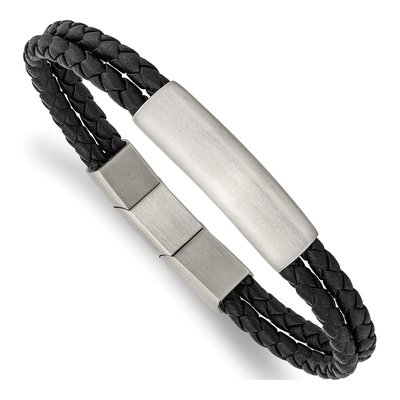 Stainless Steel Braided Leather ID Bracelet