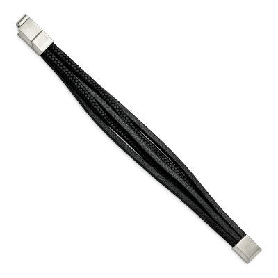Stainless Steel Black Leather Bracelet – view 3