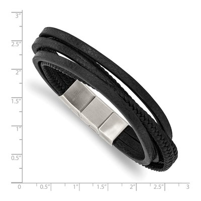 Stainless Steel Black Leather Bracelet – view 4