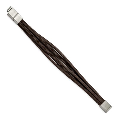Stainless Steel Brown Leather Bracelet – view 3
