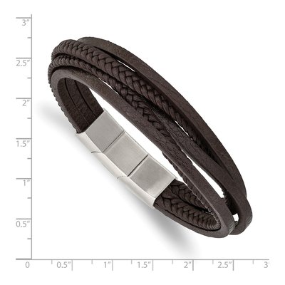 Stainless Steel Brown Leather Bracelet – view 4