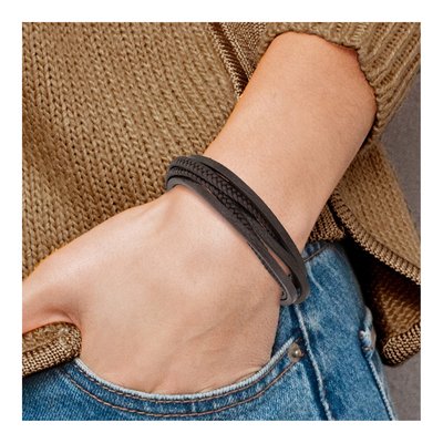 Stainless Steel Brown Leather Bracelet – view 5