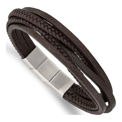Stainless Steel Brown Leather Bracelet