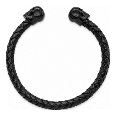 Black Stainless Steel Crystal Skull Leather Cuff Bracelet – view 3
