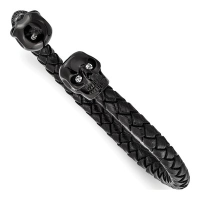 Black Stainless Steel Crystal Skull Leather Cuff Bracelet – view 4