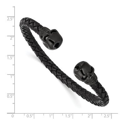 Black Stainless Steel Crystal Skull Leather Cuff Bracelet – view 5