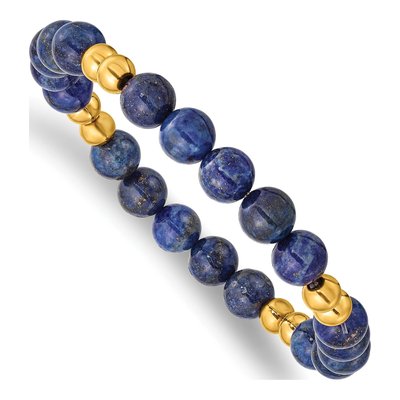 Stainless Steel Lapis Beaded Stretch Bracelet