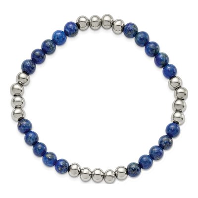 Stainless Steel Lapis Stretch Bracelet – view 3