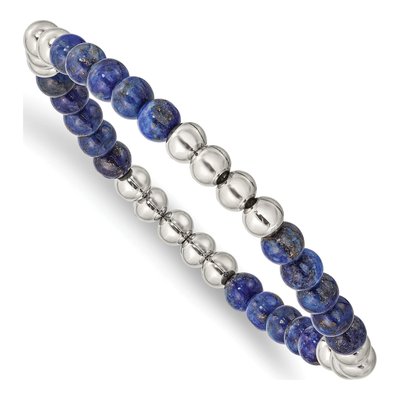 Stainless Steel Lapis Stretch Bracelet