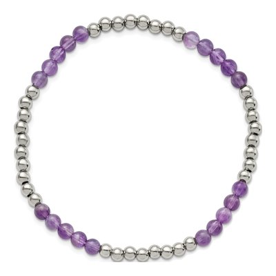 Stainless Steel Amethyst Stretch Bracelet – view 3