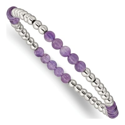 Stainless Steel Amethyst Stretch Bracelet