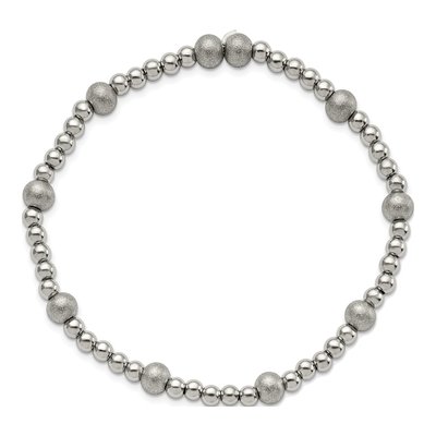 Stainless Steel Sandblasted Beaded Stretch Bracelet – view 3
