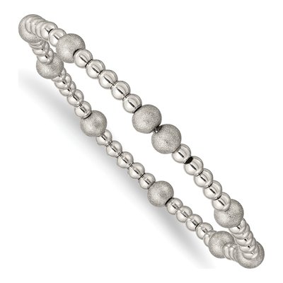 Stainless Steel Sandblasted Beaded Stretch Bracelet