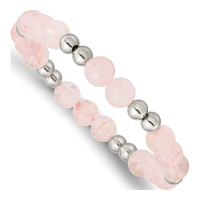 Stainless Steel Pink Quartz Stretch Bracelet