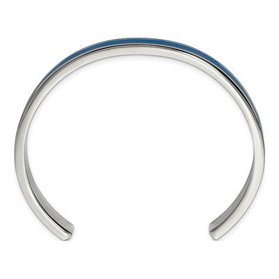 Stainless Steel Blue Leather Inlay Cuff Bracelet – view 3