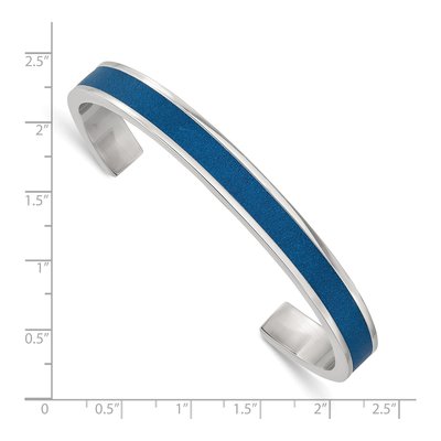 Stainless Steel Blue Leather Inlay Cuff Bracelet – view 4