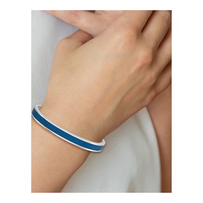 Stainless Steel Blue Leather Inlay Cuff Bracelet – view 5