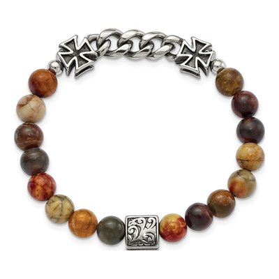 Stainless Steel Turquoise Cross Stretch Bracelet – view 3