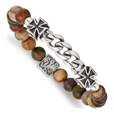 Stainless Steel Turquoise Cross Stretch Bracelet