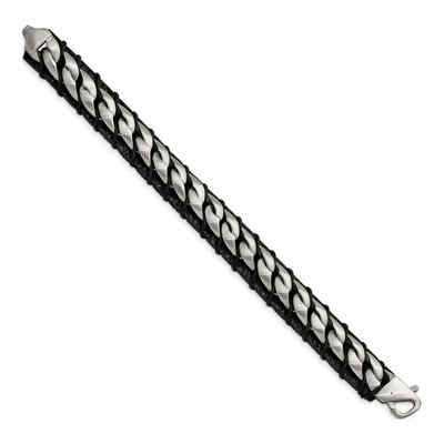 Stainless Steel Leather Curb Bracelet – view 3