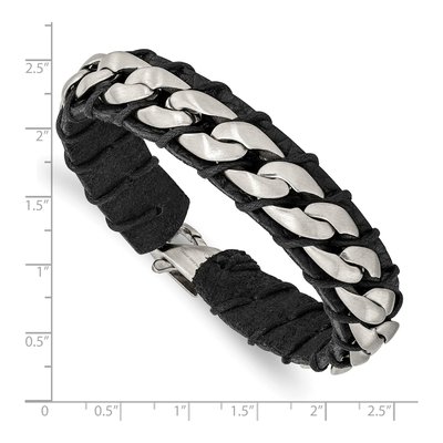 Stainless Steel Leather Curb Bracelet – view 4