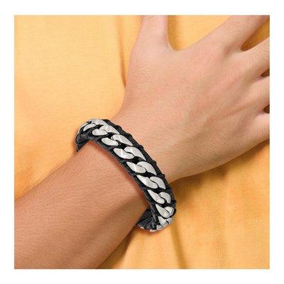 Stainless Steel Leather Curb Bracelet – view 5
