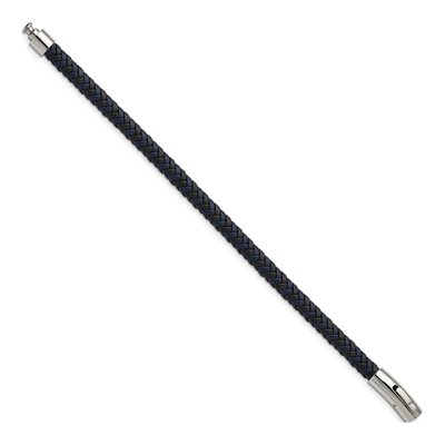 Stainless Steel Black Blue Braided Leather Bracelet – view 3