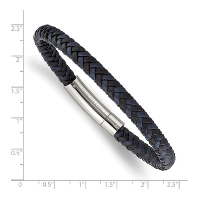 Stainless Steel Black Blue Braided Leather Bracelet – view 4