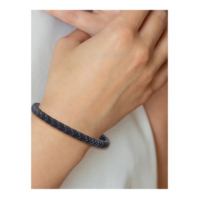 Stainless Steel Black Blue Braided Leather Bracelet – view 5