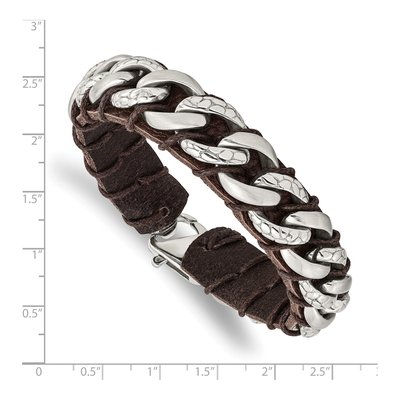 Stainless Steel Curb Leather Bracelet – view 4
