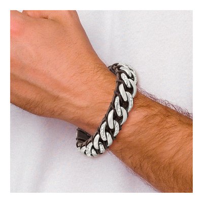 Stainless Steel Curb Leather Bracelet – view 5