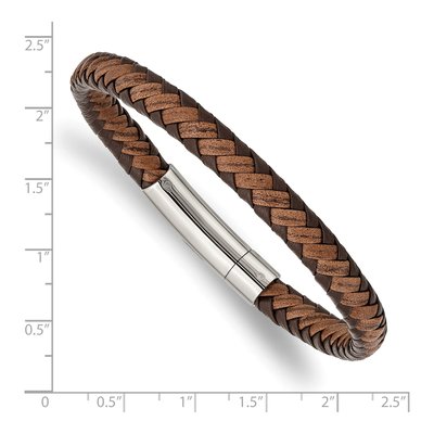 Stainless Steel Brown Braided Leather Bracelet – view 4
