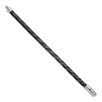 Stainless Steel Black Grey Braided Leather Bracelet – view 3
