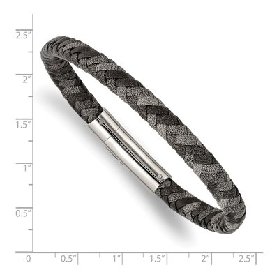 Stainless Steel Black Grey Braided Leather Bracelet – view 4