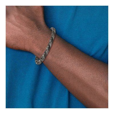 Stainless Steel Black Grey Braided Leather Bracelet – view 5