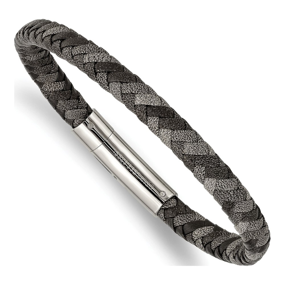 Chisel Stainless Steel Black & Grey Braided Leather Bracelet