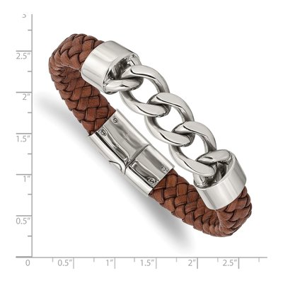 Chisel Stainless Steel & Brown Leather Bracelet – view 4