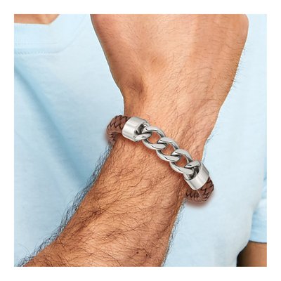 Chisel Stainless Steel & Brown Leather Bracelet – view 5