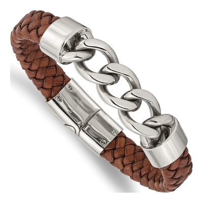 Stainless Steel Brown Leather Bracelet