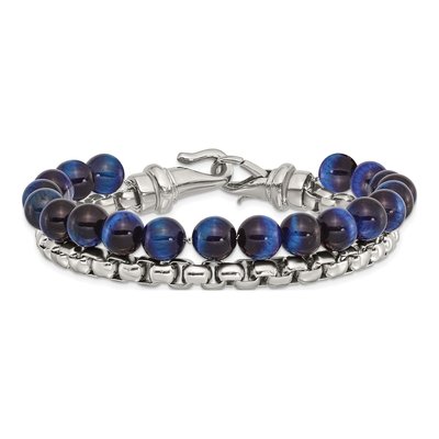 Stainless Steel Blue Tiger's Eye Bracelet – view 4
