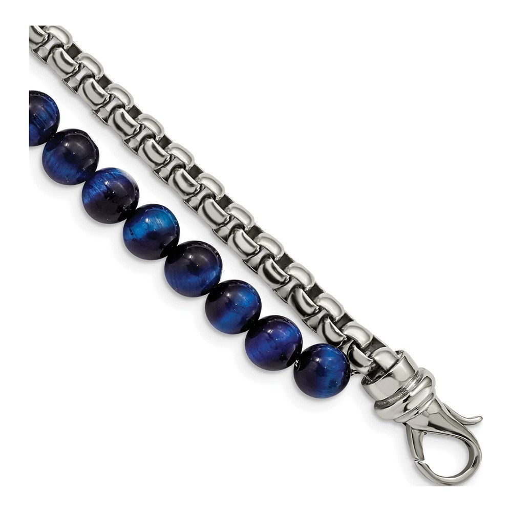 Stainless Steel Blue Tiger's Eye Bead Bracelet