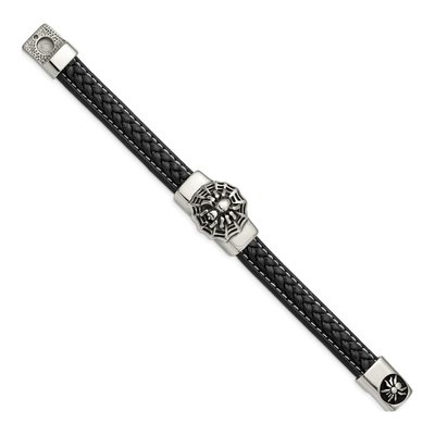Stainless Steel Spider Braided Leather Bracelet – view 3