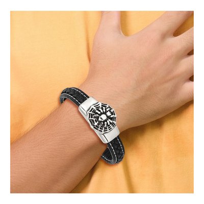Stainless Steel Spider Braided Leather Bracelet – view 5