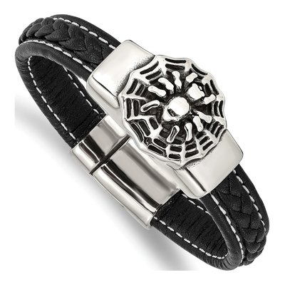 Stainless Steel Spider Braided Leather Bracelet